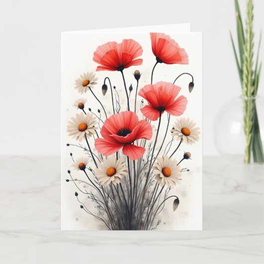 Poppies and daisies - Watercolor flowers カード (正面)