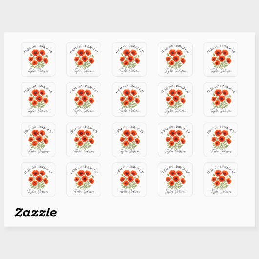 Poppies Book Stickers | Personalized Floral Book スクエアシール (シート)