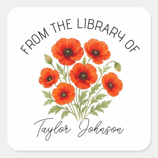 Poppies Book Stickers | Personalized Floral Book スクエアシール (正面)