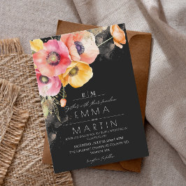  Poppies Floral Red & Black Gold Wedding  招待状