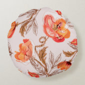 Poppies Flowers Seamless Pattern on a Beige Backgr ラウンドクッション (裏面)