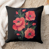 Poppies Machine Embroidery Design Throw Pillow  クッション (ブランケット)