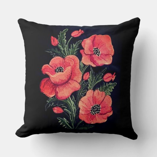Poppies Machine Embroidery Design Throw Pillow  クッション (正面)