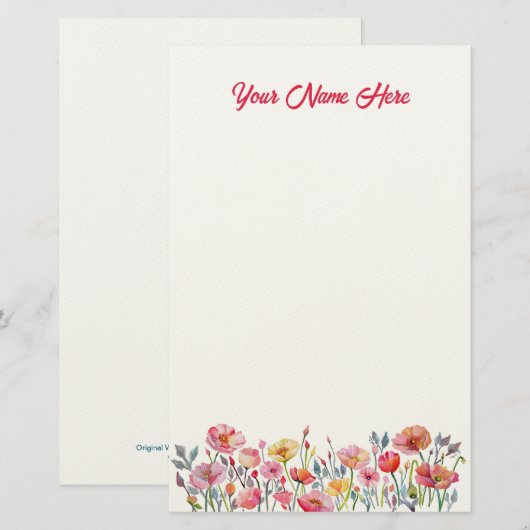 Poppies on Parade Personalized Stationery 便箋 (正面/裏面)