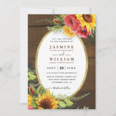 Poppies Sunflowers Rustic Elegant QR Code Wedding 招待状 (正面)