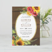 Poppies Sunflowers Rustic Elegant QR Code Wedding 招待状 (スタンド正面)