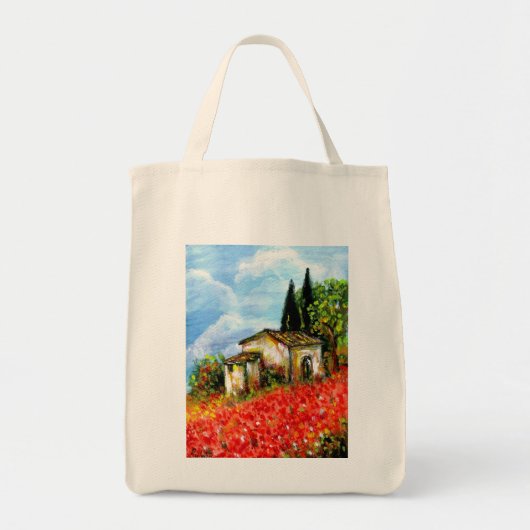 POPPIES TUSCANY LANDSCAPE Red Flower Fields トートバッグ (正面)