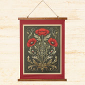 Poppies Vintage Gold Red Art Nouveau 吊り下げ型タペストリー