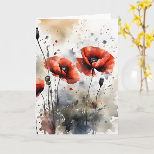 Poppies - Watercolor flowers カード (黄色い花)