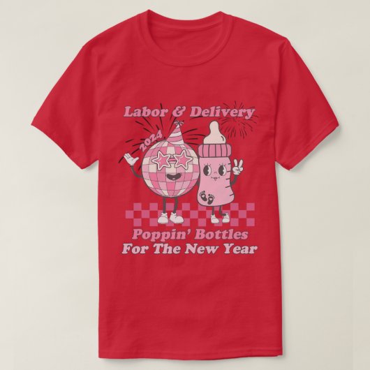 Poppinボトル新年イブLD労働と配達 Tシャツ (デザイン正面)