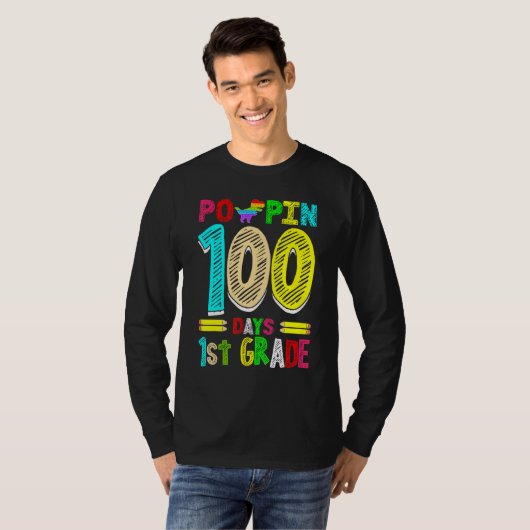 Poppin 100 Days 1st Grade Dinosaur Primary School  Tシャツ (正面フル)
