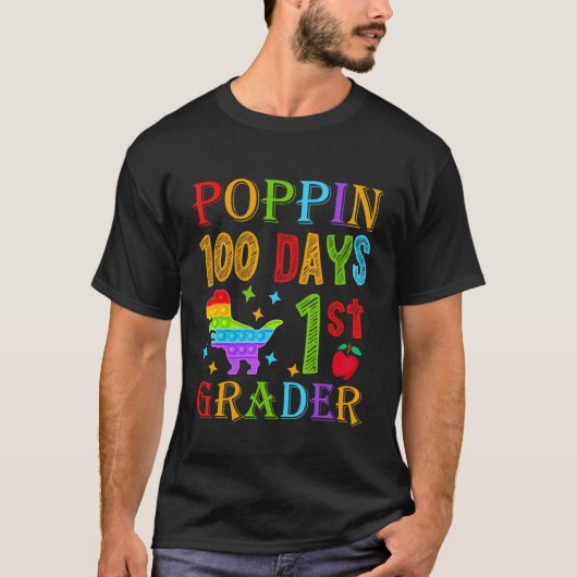 Poppin 100 Days 1st Grader Primary School Dino T-R Tシャツ (正面)