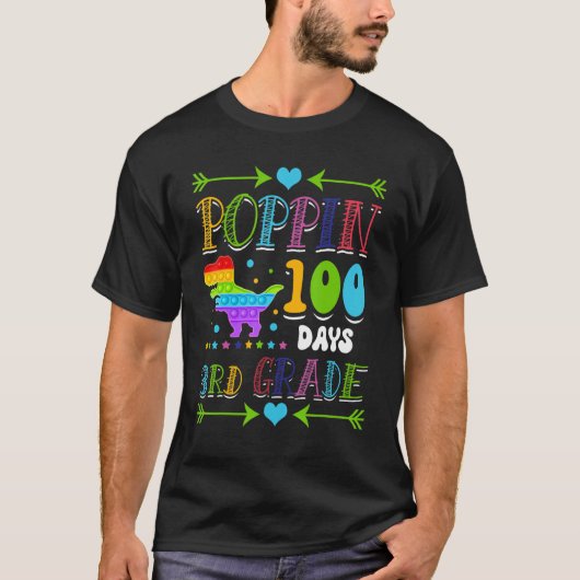 Poppin 100 Days 3rd Grade Primary School Dinosaur  Tシャツ (正面)