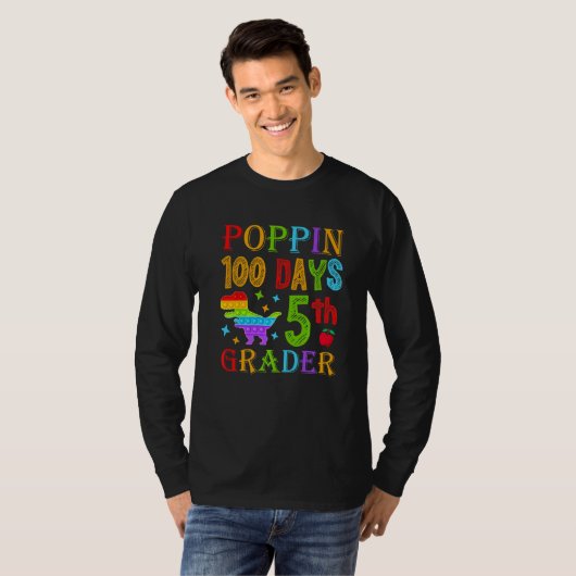 Poppin 100 Days 5th Grader School Dinosaur Kid T-R Tシャツ (正面フル)