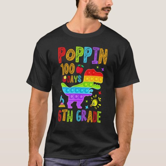 Poppin 100 Days 6th Grade Primary School Dino Kid  Tシャツ (正面)