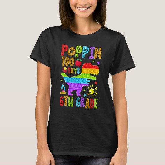 Poppin 100 Days 6th Grade Primary School Dino Kid  Tシャツ (正面)