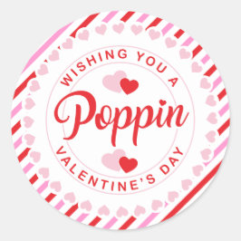 Poppin Valentine's Day Pink and Red Stripe ラウンドシール