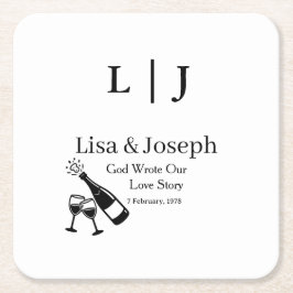 Popping Champagne &Toasting Glasses Party Wedding  スクエアペーパーコースター