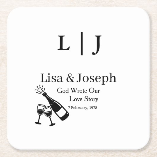 Popping Champagne &Toasting Glasses Party Wedding  スクエアペーパーコースター (正面)