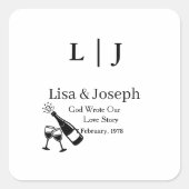 Popping Champagne &Toasting Glasses Wedding Party スクエアシール (正面)