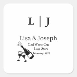 Popping Champagne &Toasting Glasses Wedding Party スクエアシール