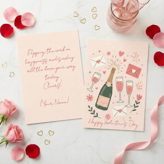 Popping Cork Champagne Toast Valentine's Day シーズンカード