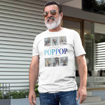 Poppop写真モダンコラージュ Tシャツ<br><div class="desc">6モダン枚の家族の写真を自分で置き換える祖父tシャツ、スクリプトフォントのことわざ「私たちは愛している」エレガント、トレンディーブルーのグラデーションのセリフフォントのタイトル「POPPOP」と、子供の名前。</div>