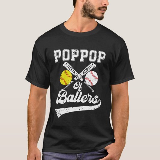 PopPop Of Ballers Softball Baseball Player Father  Tシャツ (正面)