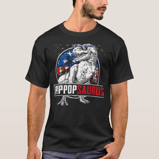 Poppopsaurus Dinosaur T Rex American Flag Family M Tシャツ (正面)