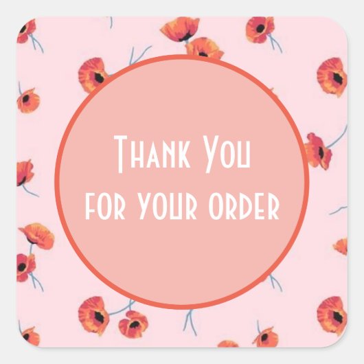 Poppyありがとうごクラシックざいラウンドステッカー スクエアシール (正面)