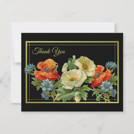 PoppyとCornflowersありがとう編集可能フローラ カード (正面)