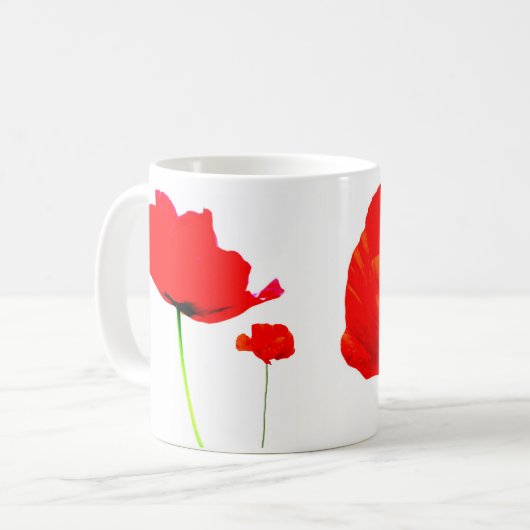 POPPYコレクション06ホワイトセラミックマグカップ コーヒーマグカップ (正面左)