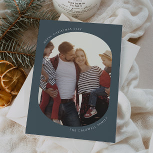 POPPYブルーモダンおもしろいファミリーDIYフォトクリスマス シーズンカード