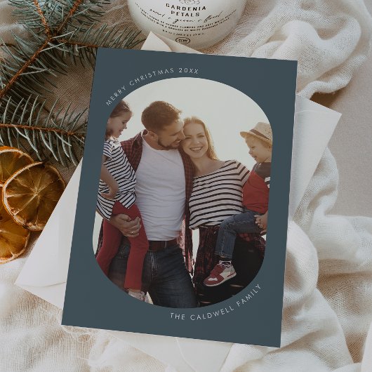 POPPYブルーモダンおもしろいファミリーDIYフォトクリスマス シーズンカード