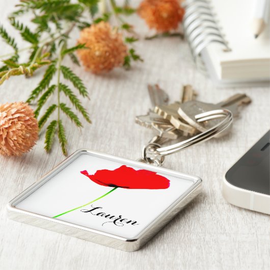 POPPY名スクエアパーソナライズされたキーチェーン キーホルダー (側面)