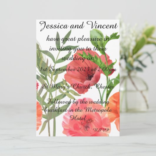Poppy結婚式招待状- パーソナライズされた 招待状 (スタンド正面)