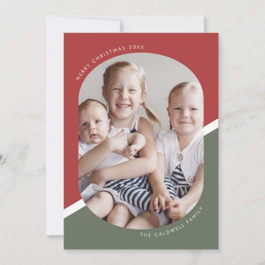 POPPY赤い緑のユニーククリスマス家族クリスマスフォト シーズンカード (正面)