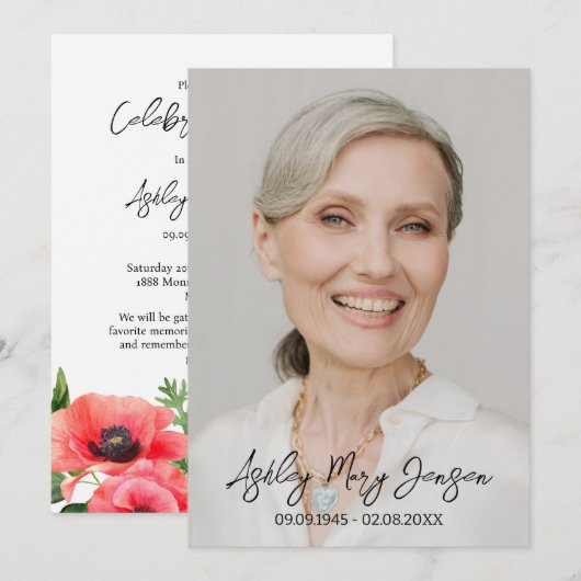 Poppy Celebration of Life Photo Funeral  招待状 (正面/裏面)