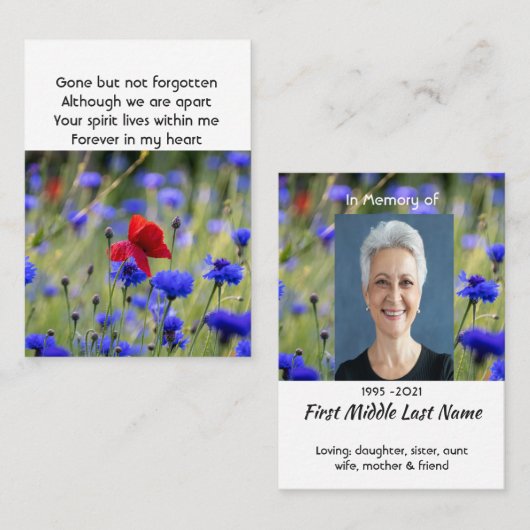 Poppy Cornflower Meadow  Memorial Pocket Keepsake 名刺 (正面/裏面)