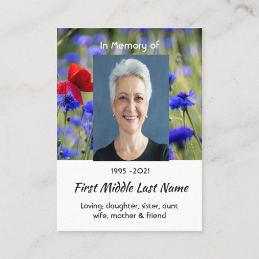 Poppy Cornflower Meadow  Memorial Pocket Keepsake 名刺 (裏面)