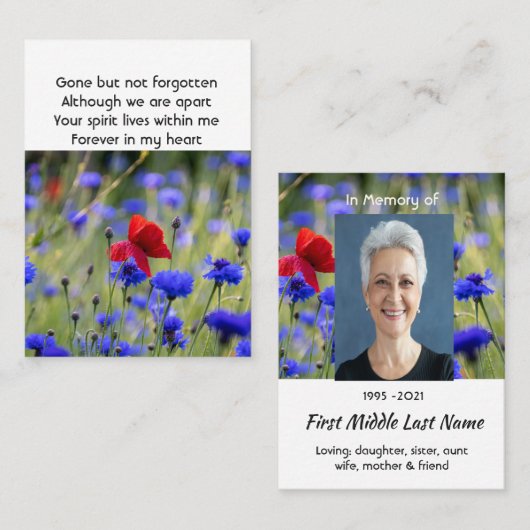 Poppy Cornflower Meadow  Memorial Pocket Keepsake 名刺 (正面/裏面)