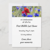 Poppy Cornflower Meadow  Memorial Pocket Keepsake 招待状 (正面)