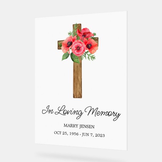 Poppy cross Memorial Funeral アクリルサイン (傾斜)