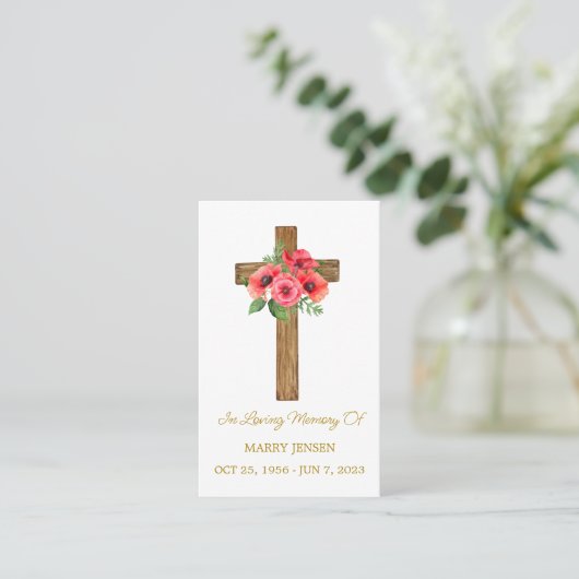 Poppy Cross Memorial Funeral Prayer Card 名刺 (スタンド正面)