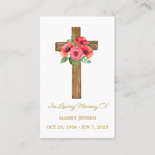 Poppy Cross Memorial Funeral Prayer Card 名刺 (正面)