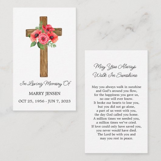 Poppy Cross Memorial Funeral Prayer Card 名刺 (正面/裏面)