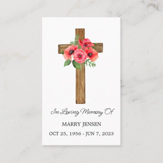 Poppy Cross Memorial Funeral Prayer Card 名刺 (正面)