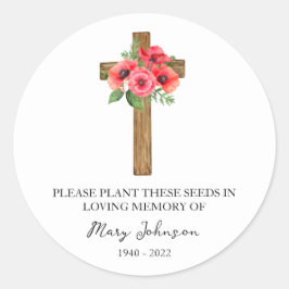 Poppy Cross Memorial Funeral Seed Packet ラウンドシール