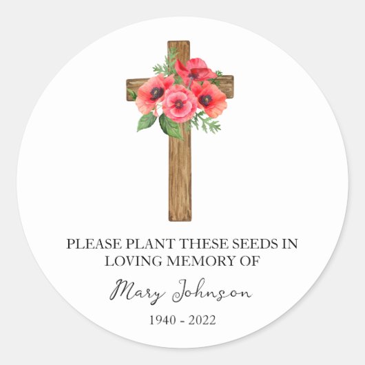 Poppy Cross Memorial Funeral Seed Packet ラウンドシール (正面)