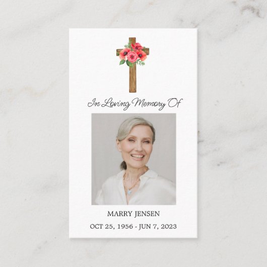 Poppy Cross Memorial Photo Funeral Prayer Card 名刺 (正面)